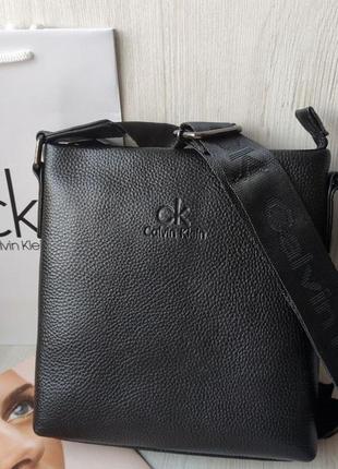 Стильная мужская кожаная сумка мессенджер calvin klein black 48821
