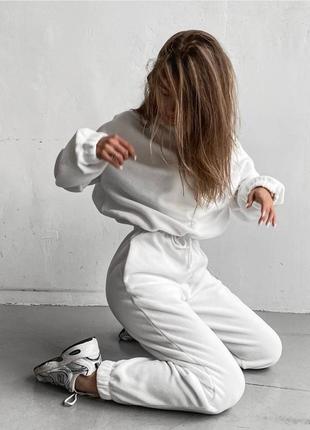 Очень теплый зимний спортивный костюм женский 42-46 двухсторонний плотный флис белый5 фото