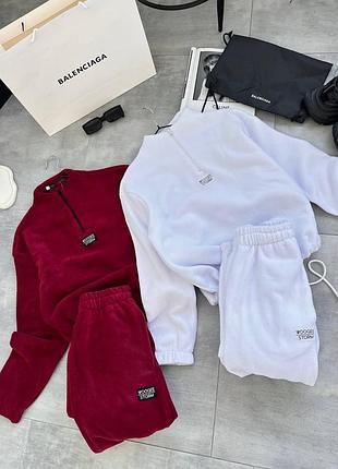 Очень теплый зимний спортивный костюм женский 42-46 двухсторонний плотный флис белый6 фото