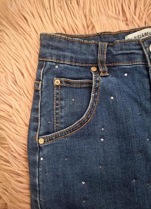 Джинсовая юбка футляр высокая посадка со стразами2 фото