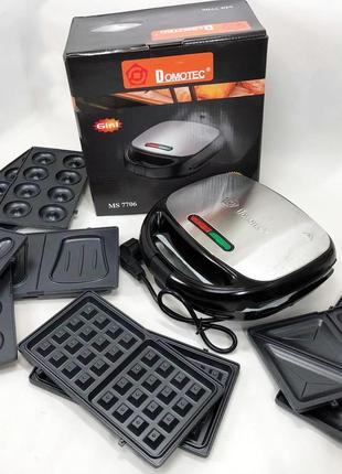 Мультипекарь 6в1 со съемными формами domotec ms-7706, сэндвичница 4в1, домашний гриль для шаурмы