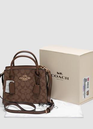 Женская кожаная сумка в стиле coach andrea carryall in signature canvas beige