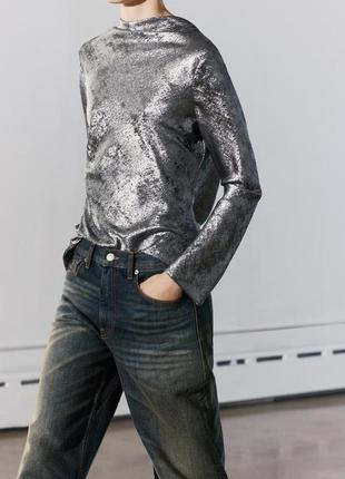 Металлизированный топ серебряный zara new