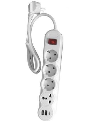 Удлинитель ultralight rf 3 метра 3 гнезда + 1 универсальное гнездо + 2usb + 1type-c, .