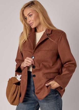 Жіночий замшевий піджак куртка на гудзиках еко-замша коричневий