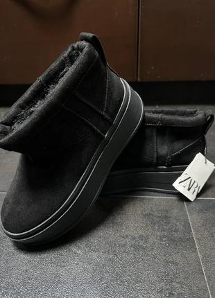 Женские зимние угги ботинки zara замша