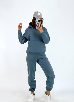 Спортивный костюм женский теплый на флисе флисовый базовый серый зеленый бежевый черный с капюшоном осенний зимний на осень зима демисезонный