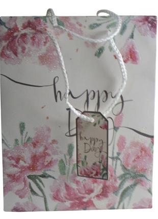 Подарунковий пакет 18*23*10см квіти блиск