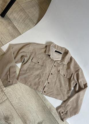 Вкорочена вельветова сорочка бежева