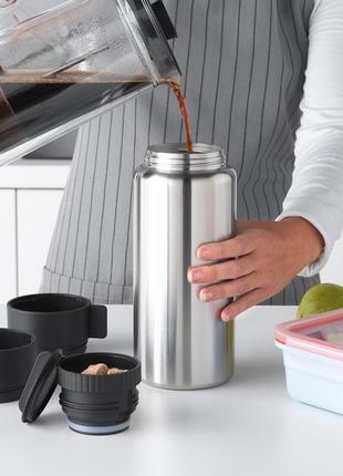 Ikea utrustning термос 1л + 2 чашки, нержавіюча сталь  604.153.51