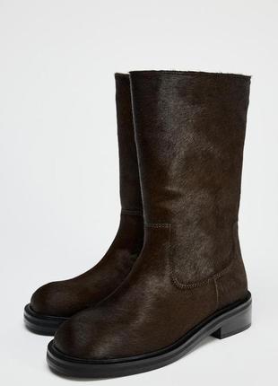 Кожаные коричневые ботинки утепленные zara new