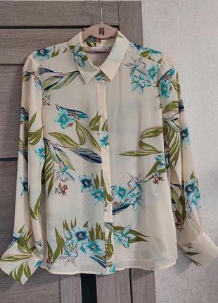 Бежевая блуза в цветочный принт classic (размер 12)