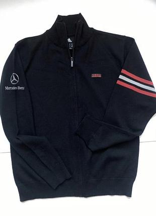 Чоловіча тепла кофта mercedes benz кардиган на блискавці adidas