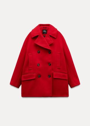 Двубортное пальто женское красное zara new5 фото
