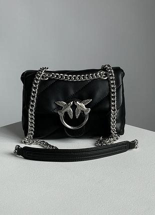 Pinko baby love bag puff maxi quilt black/silver, женская кожаная сумка, женская кожаная кожаная сумка