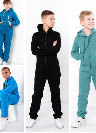 Теплий зимовий комбінезон на молнії, суцільний комбінезон тринитка на флісі для хлопчиків 92-164р