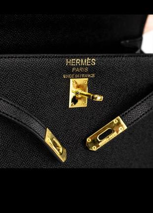 Hermes kelly 25 black/gold кожаная женская сумка
