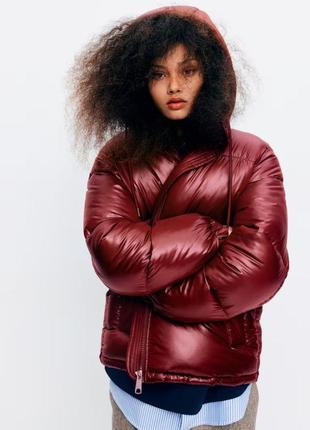 Стильна зимова куртка пуффер пуховик червоний h&m h&m нм