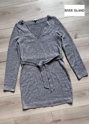 Вязаное платье river island с длинными рукавами и поясом