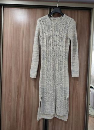 Платье вязаное, косы, теплое
