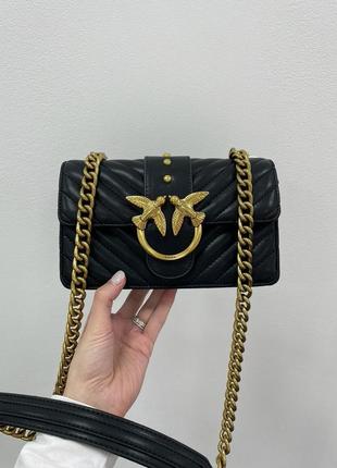 Pinko mini love bag Ergo one simply puff black/gold, женская кожаная сумка, жеncкая кожаная сумка