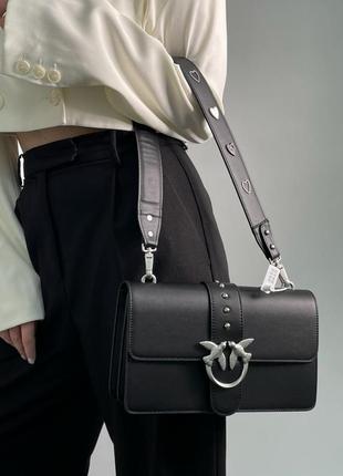 Pinko love classic icon simply black/black, женская кожаная сумка, женткая кожаная сумка