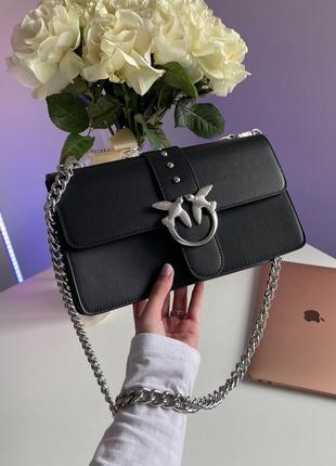 Pinko love classic icon simply black/black, женская кожаная сумка, женткая кожаная сумка3 фото