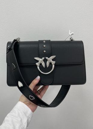 Pinko love classic icon simply black/black, женская кожаная сумка, женткая кожаная сумка7 фото