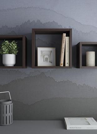 Полки на стену vays, комплект квадратных навесных полок из 3шт m-38