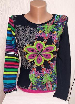 Шикарный хлопковый лонгслив чёрного цвета desigual made in india 11/12 лет