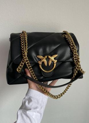 Pinko big love bag puff maxi quilt black/gold, женская кожаная сумка, жеncкая кожаная сумка