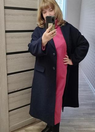 Вовняне пальто zara оверсайз синє розмір м-l