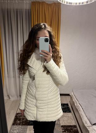 Куртка guess белая с кожаными вставками евро зима тепла удлинена