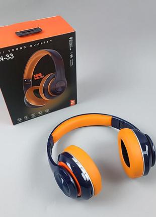 Навушники бездротові блютуз чорний з оранжевий колір с 53213 , в коробці