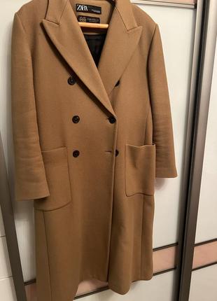 Шерстяне стильне тепле. пальто zara кемел