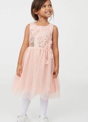 3-4 нарядное платье h&m. аппликации цветы.