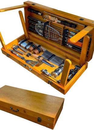 Набор шампуров в деревянном кейсе "bbq № 107". подарочный набор шампуров в кейсе. шампура. шашлычный набор