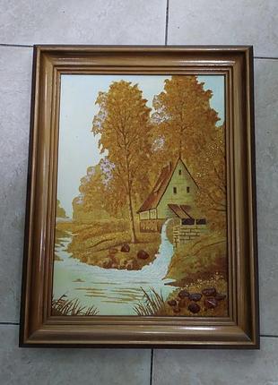 Картина з бурштину осінь 30х40см