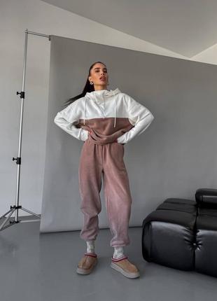 Спортивный костюм флис полар не кашлатится худи с капюшоном и штаны джоггеры