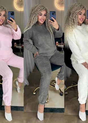 Теплая и уютная пижама кофта и штаны тедди одежда для сна домашняя одежда