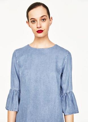 Джинсовая блуза топ с воланами zara premium denim collection.