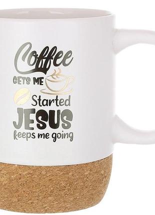 Кухоль керамічний "coffee time" 400мл з пробковою основою, біла