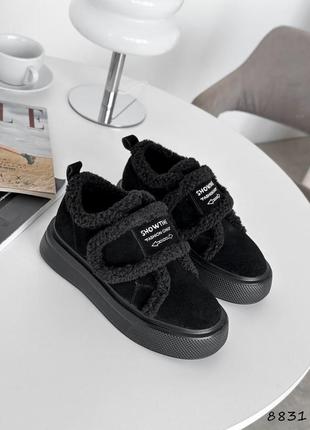 Ботинки женские черные, натуральная замша зима