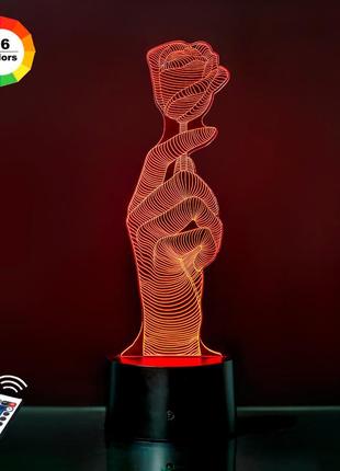 Нічник-світильник 3d "роза в руці" 3dtoyslamp 26х7 см cl0027932
