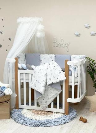 Комплект для новонародженого із захистом та ковдрою msonya happy night галактика сірий поплін