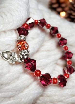 Браслет жіночій червоний кристалл гранат яскравий  pago