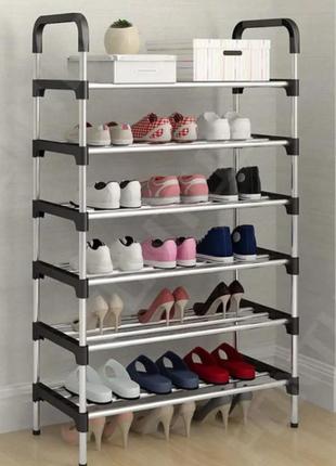 Полка стойка органайзер для обуви на 6 полок shoe rack tw555 чёрная pro_295