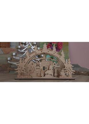 Різдвяна шопка з підсвіткою. дерев'яний вертеп з фанери з гірляндою на батерйках.