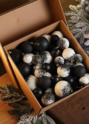 Новорічні кулі "бите скло" 40 шт. чорні. подарунковий набір ялинкових кульок кульки на ялинку