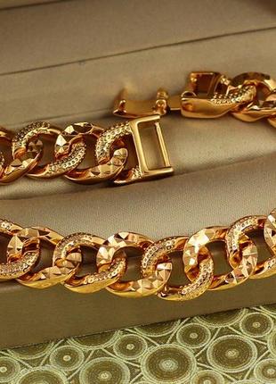 Браслет xuping jewelry круглый панцирный граненый с шагренью 19 см 12 мм золотистый